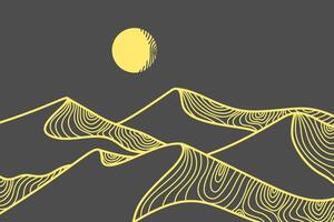 Golden Mountain desert line art print. Abstract mountain desert background landscape. vector