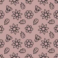 Doodle flowers outline seamless pattern background vector