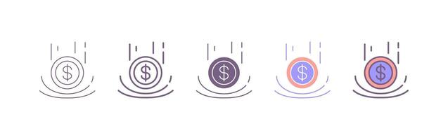 Coins. Money simple glyph, outline, filled outline icon. Deflation or inflation icon. solid isolated black illustration. purple color vector