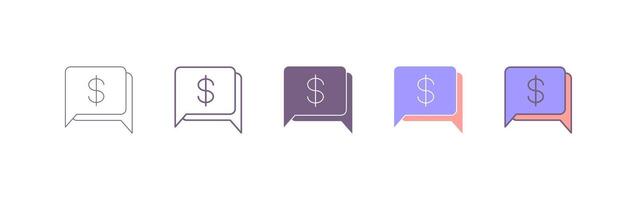 five chat bubble icons with a dollar sign inside each. speech bubble icon. chat icon with five different styles vector