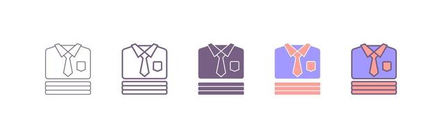 Stack of folded mens shirts flat line icon. shirt icon with five different styles vector