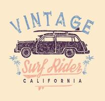 Failed and aged drawing of a surfer's car. vector