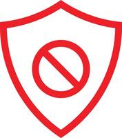 Red shield ban icon . Shield with prohibition sign . Restriction shield icon vector