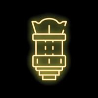 Bright yellow neon sign of a camera lens is glowing on a black background vector