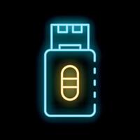 Neon usb flash drive icon glowing on dark background vector