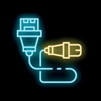 Neon icon of an audio cable with connector plugged in vector