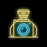 Neon camera shining in the dark background vector
