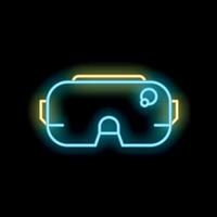 Neon sign representing virtual reality headset on black background vector