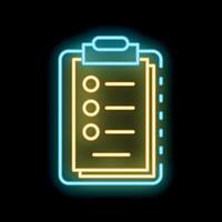 Yellow glowing neon line clipboard with checklist icon isolated on black background vector