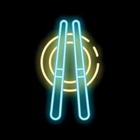 Neon chopsticks and plate shining on black background vector