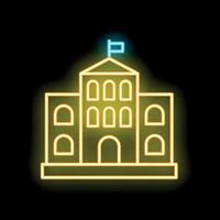 Neon sign depicting a school building with a flag on top vector