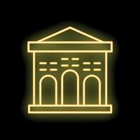 Neon sign representing a building with columns on black background vector