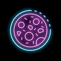 Neon sign representing a delicious pizza with pepperoni, bacon and olives on a black background vector