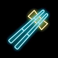 Blue neon chopsticks with wrapper are glowing on black background vector