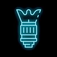 Neon icon of a camera lens flashing on black background vector