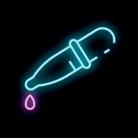 Neon pipette dripping liquid on a black background vector