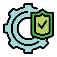Green shield protecting a gear ensuring system security vector