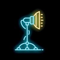 Neon studio light shining on tripod for photography or videography vector