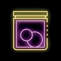 Neon sign of a protein jar with scoop showing recommended serving size vector