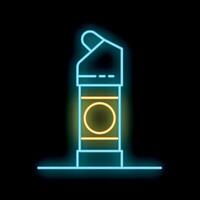 Neon shaving foam can glowing on dark background vector