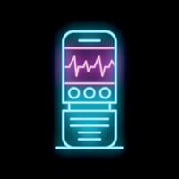 Neon icon of smartphone showing heartbeat rate and text messages vector