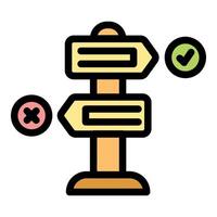 Decision making process with right and wrong road sign vector