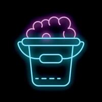 Neon icon of human brain floating in metal bucket on black background vector