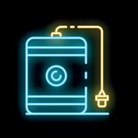 Neon icon of external hard drive glowing on black background vector