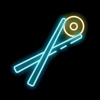 Blue neon sushi with chopsticks is glowing on a black background vector
