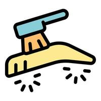 Cleaning dustpan with brush removing dust particles vector