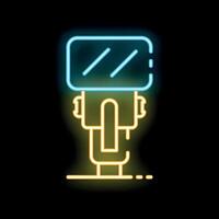 Neon sign representing electric shaver for men with double blade on black background vector