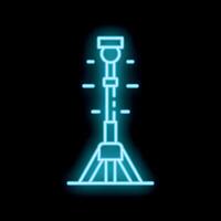 Neon blue icon of a lighting tree standing on a tripod on black background vector