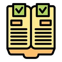 Open book with check mark representing concept of approved learning vector