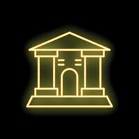 Yellow neon sign showing a classical building on black background vector