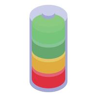 Cylindrical battery showing different charge levels with color codes vector