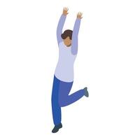 Happy man jumping with raised hands, celebrating success isometric icon vector