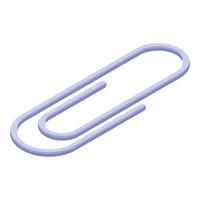 Purple paperclip holding sheets of paper together, isometric view vector