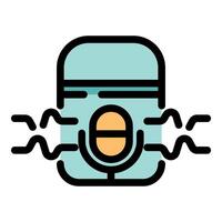 Simple icon of a voice recording device capturing audio waves vector