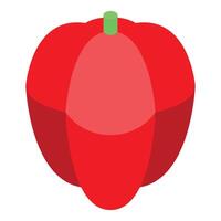 Red bell pepper standing upright with green stem in isometric view vector