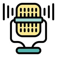 Retro style microphone broadcasting sound waves icon vector
