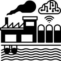 A black and white image of a factory with a cloud and a cloud vector