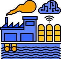 A factory with a cloud and a boat vector