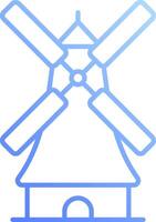 A blue line icon of a windmill vector