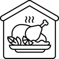 A turkey is cooking in a house with a plate of food vector