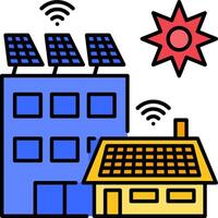 A house with solar panels and a sun vector