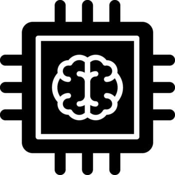 A black and white image of a computer chip with a brain inside vector
