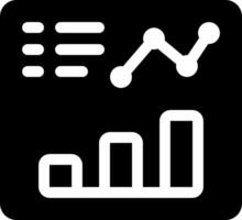 A black and white icon with a graph and bar chart vector