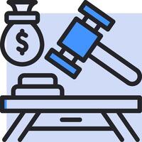 A judge's gavel and money bag icon vector