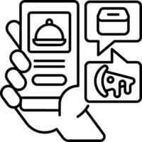 A hand holding a smartphone with food and other items vector