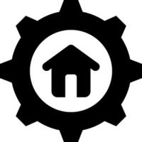 A black and white gearwheel with a house inside vector